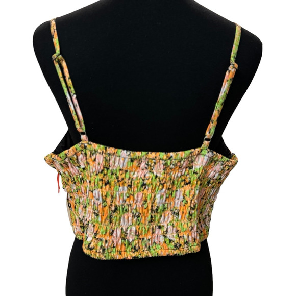 OPEN EDIT ~ NORDSTROM Multi Meadow Floral Smocked Back Crop Camisole  M - Picture 6 of 9